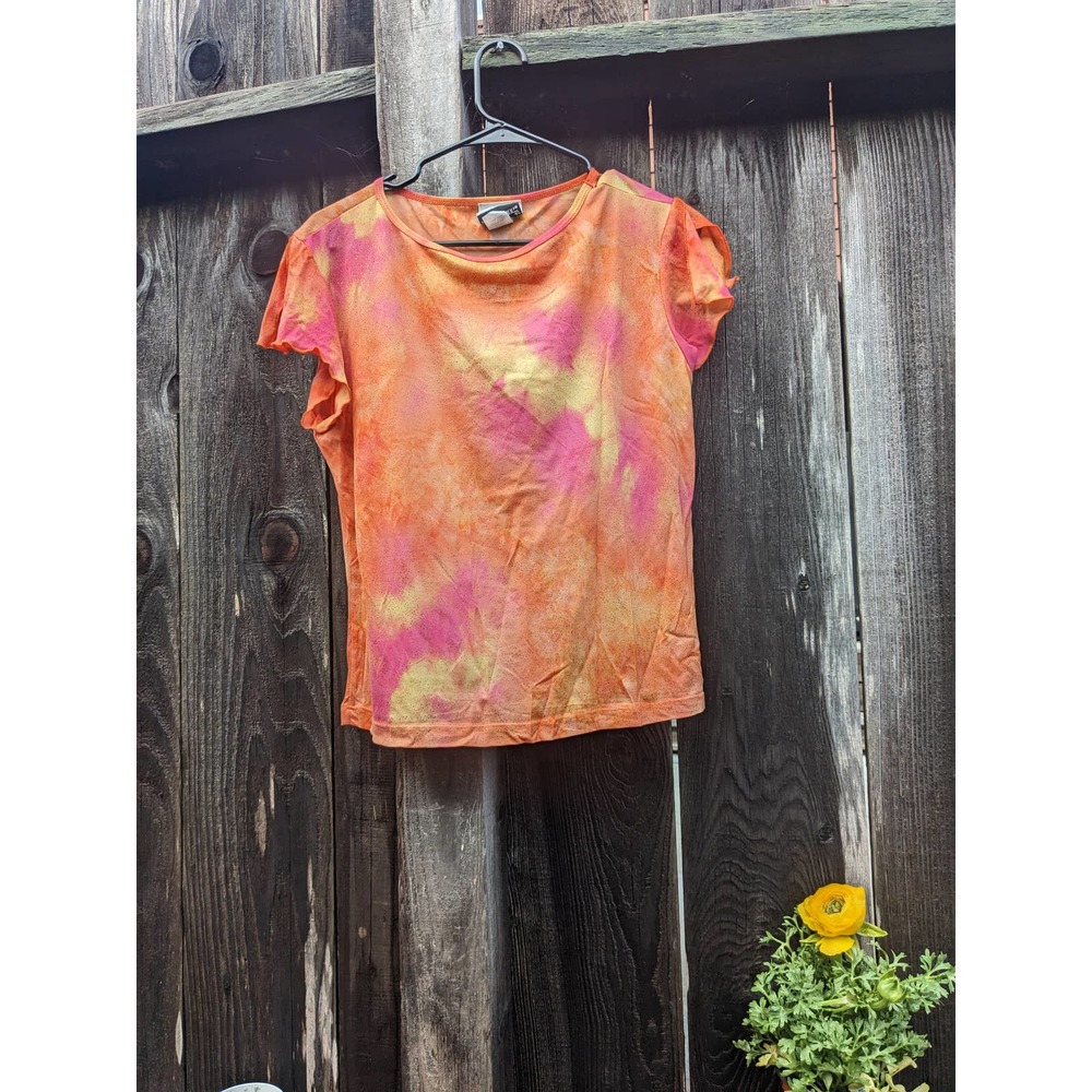 Vintage Fashion Bug Y2K Sparkle Rave Sheer Shirt Size XL